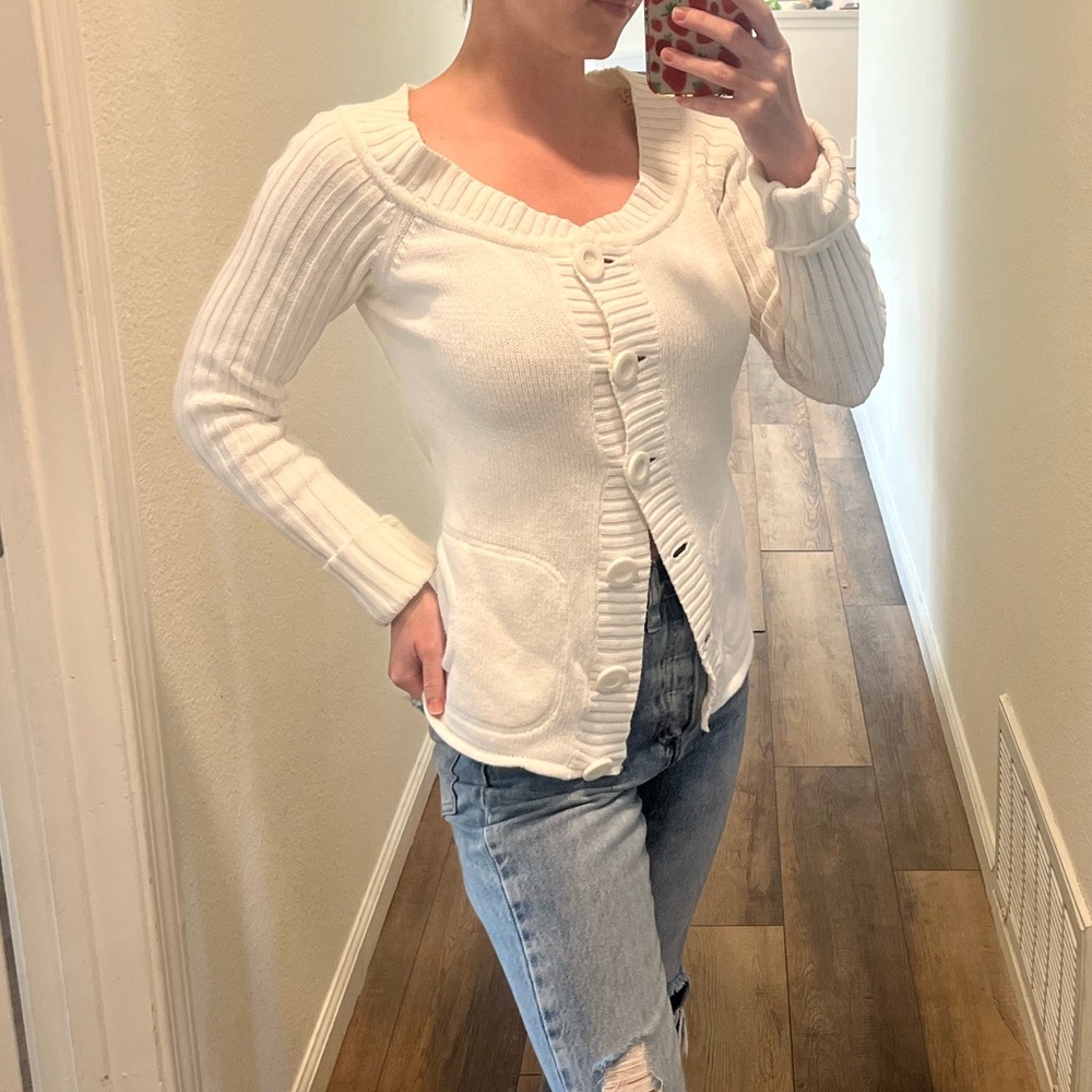 Mango White Tailored Cardigan Sweater